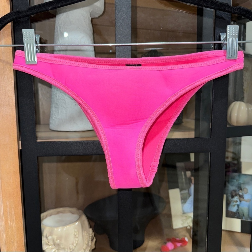 Triangl bikini bottoms neon pink barbie cheeky low rise high leg scuba swimsuit